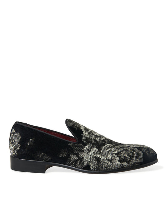 Dolce &amp; Gabbana – Elegante Loafer aus Samt mit Blumenmuster