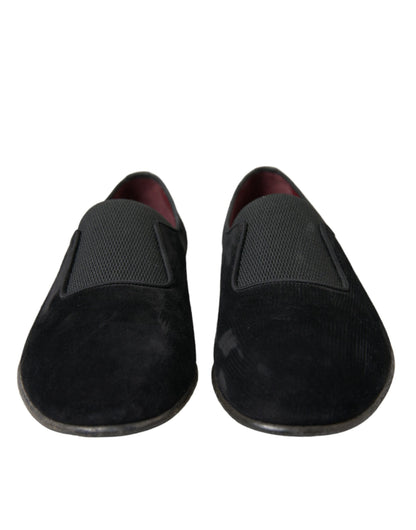 Dolce &amp; Gabbana Elegante schwarze Velours-Loafer für den anspruchsvollen Gentleman