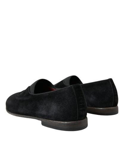 Dolce &amp; Gabbana Elegante schwarze Velours-Loafer für den anspruchsvollen Gentleman