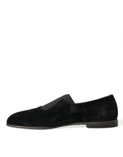 Dolce &amp; Gabbana Elegante schwarze Velours-Loafer für den anspruchsvollen Gentleman