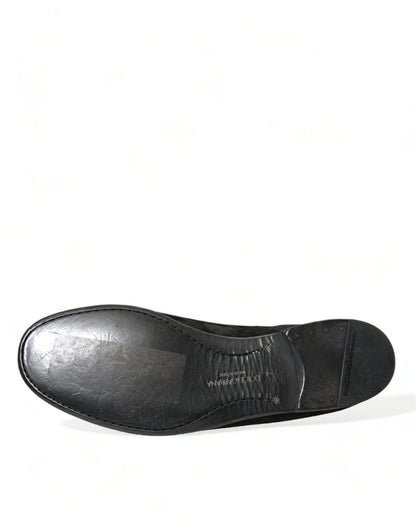 Dolce &amp; Gabbana Elegante schwarze Velours-Loafer für den anspruchsvollen Gentleman