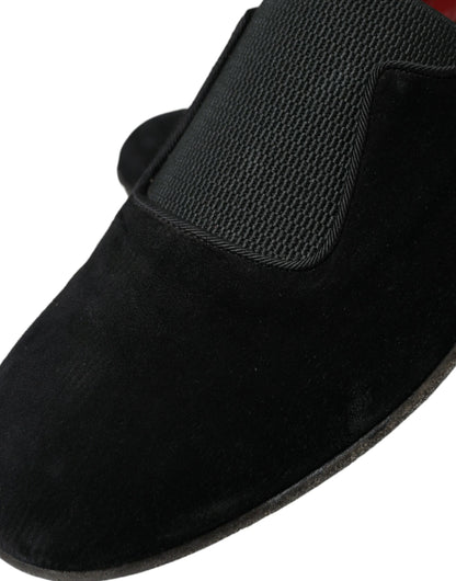 Dolce &amp; Gabbana Elegante schwarze Velours-Loafer für den anspruchsvollen Gentleman