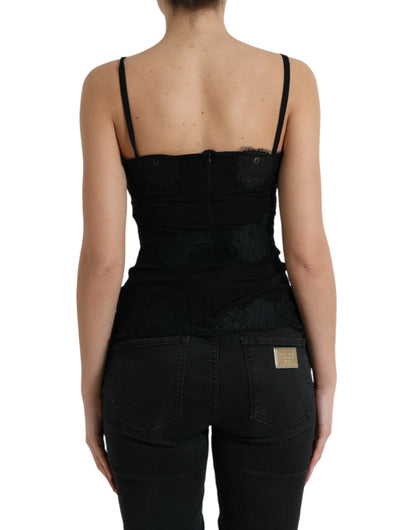 Dolce &amp; Gabbana Elegantes schwarzes Tanktop mit Seidenspitze