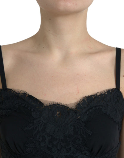 Dolce &amp; Gabbana Elegantes schwarzes Tanktop mit Seidenspitze