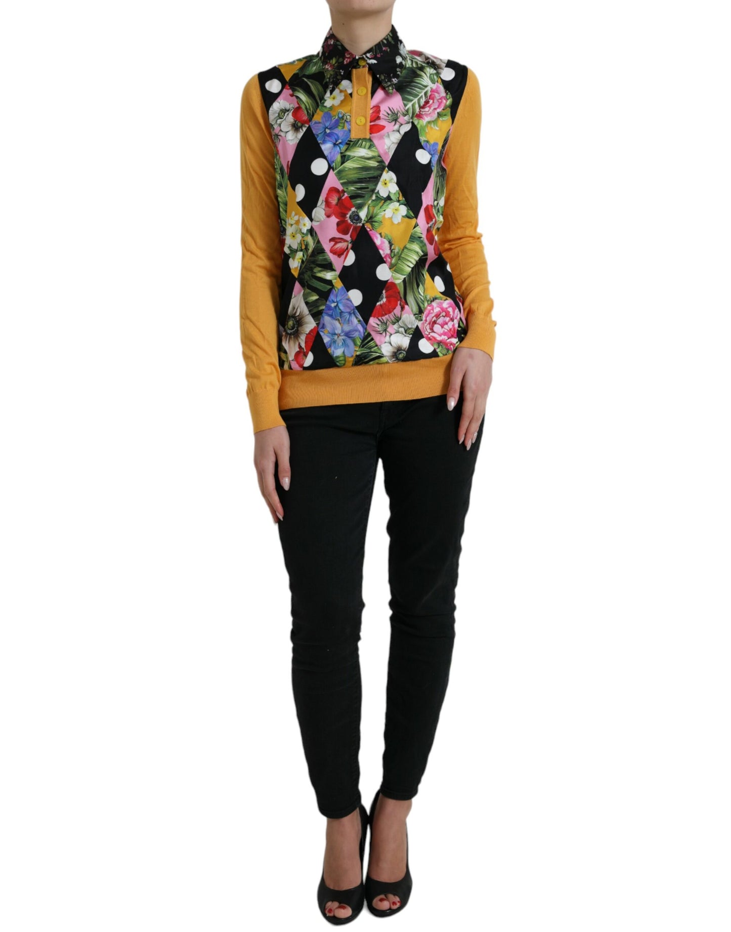 Dolce &amp; Gabbana Eleganter Patchwork-Henley-Pullover aus Seidenmischung