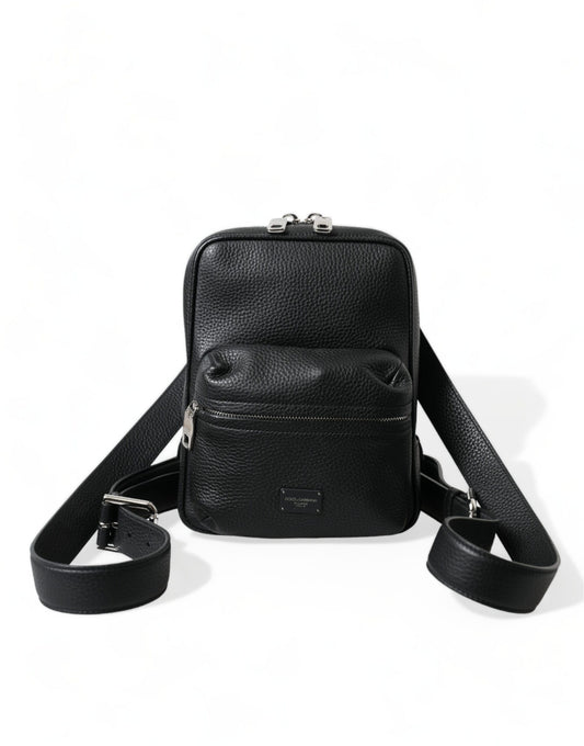 Dolce &amp; Gabbana Schicker kleiner Rucksack aus schwarzem Kalbsleder