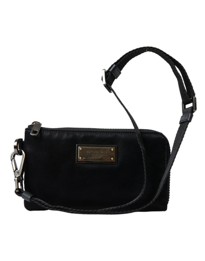 Dolce &amp; Gabbana Elegante schwarze Tasche aus Nylon und Leder