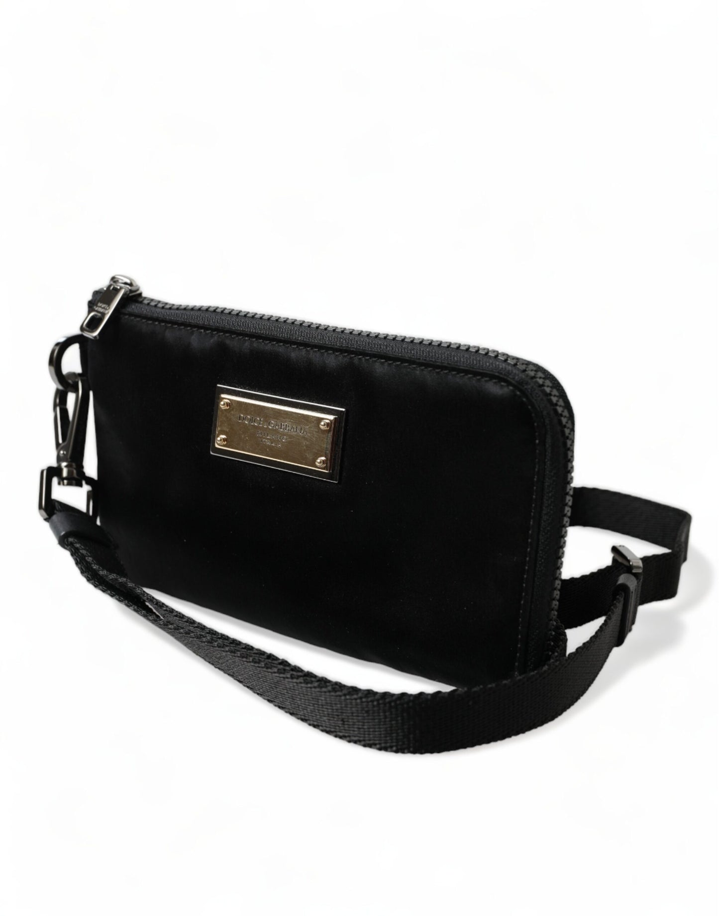 Dolce &amp; Gabbana Elegante schwarze Tasche aus Nylon und Leder