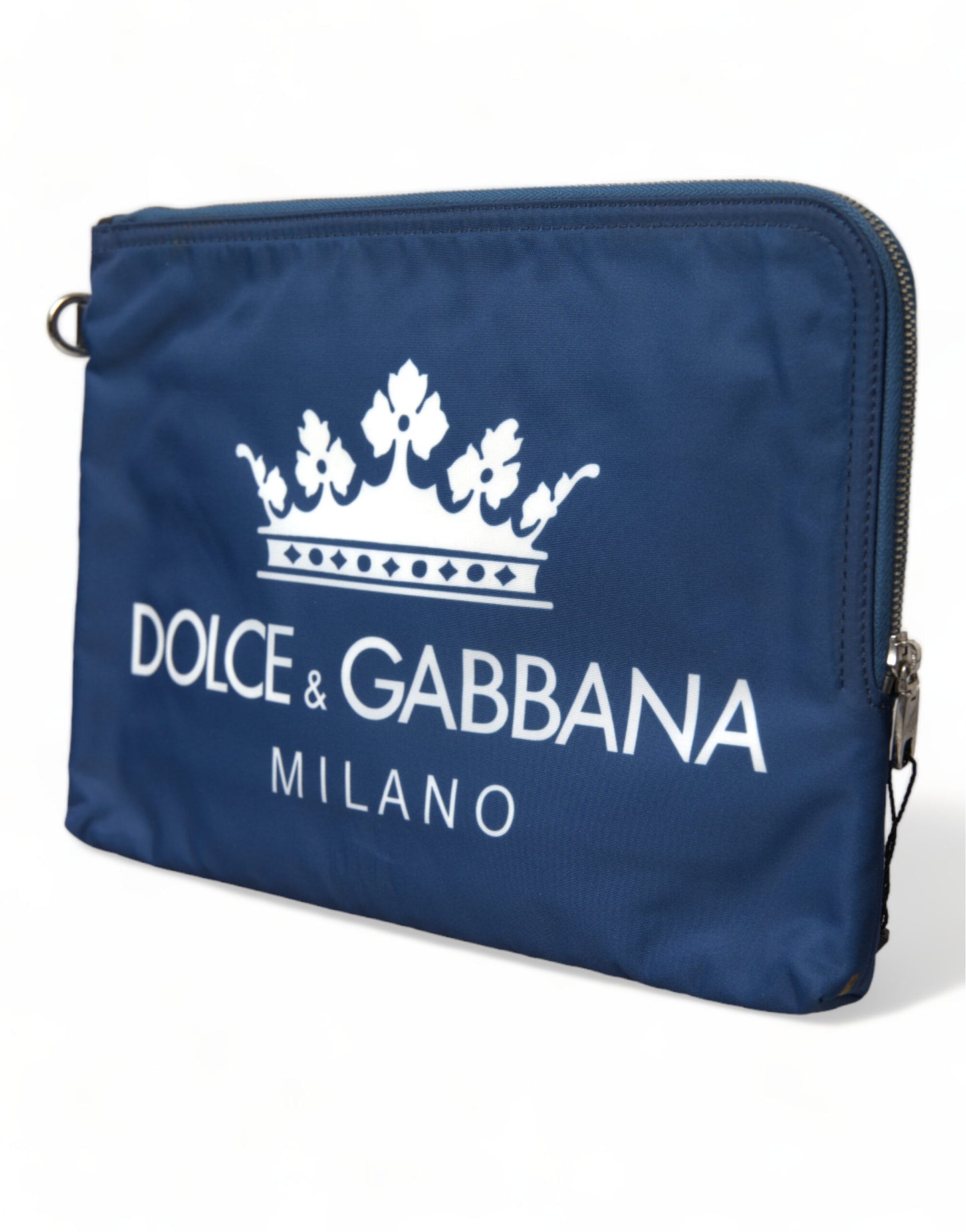 Dolce &amp; Gabbana Elegante blaue Nylon-Clutch mit Reißverschluss