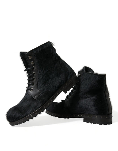 Dolce &amp; Gabbana Elegante schwarze Schnürstiefel aus Kalbsleder