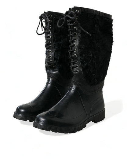 Dolce &amp; Gabbana – Elegante schwarze Stiefel mit halbhohem Schaft aus Lammfell