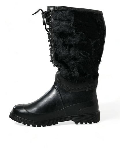 Dolce &amp; Gabbana – Elegante schwarze Stiefel mit halbhohem Schaft aus Lammfell