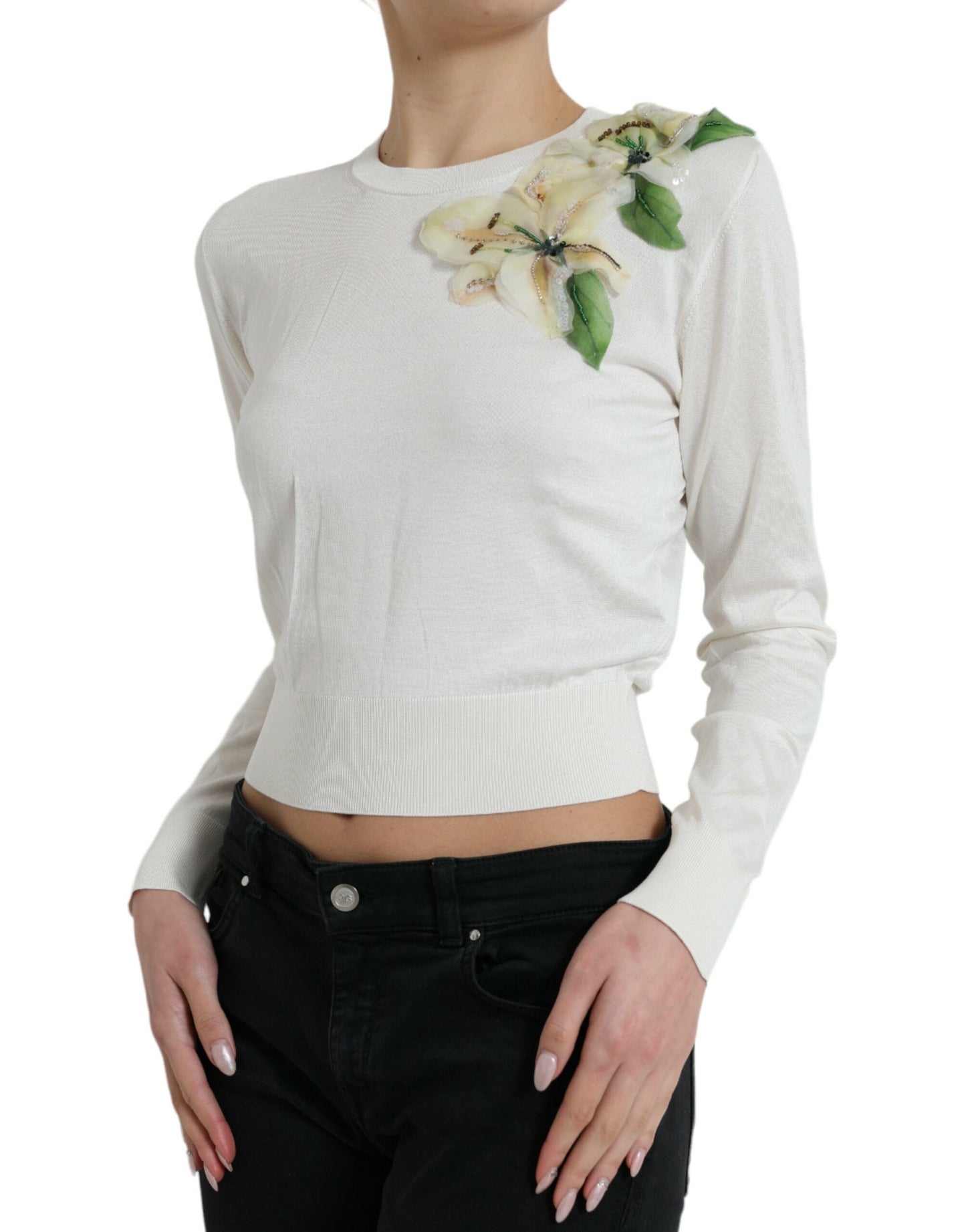 Dolce &amp; Gabbana Pullover aus Seide mit Blumenapplikation