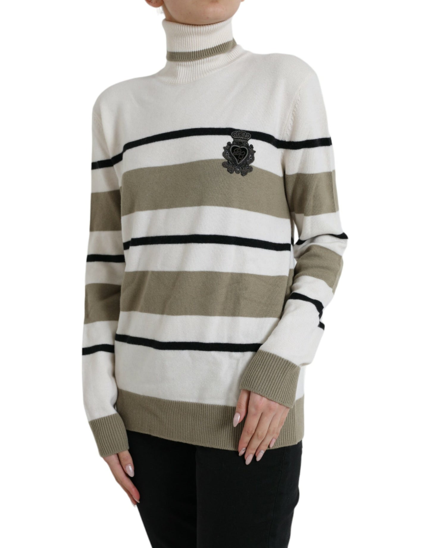 Dolce &amp; Gabbana Italienischer Rollkragenpullover aus gestreifter Wolle