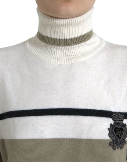 Dolce &amp; Gabbana Italienischer Rollkragenpullover aus gestreifter Wolle