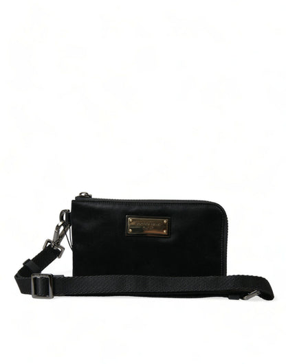 Dolce &amp; Gabbana Elegante schwarze Nylon-Ledertasche mit silbernen Details