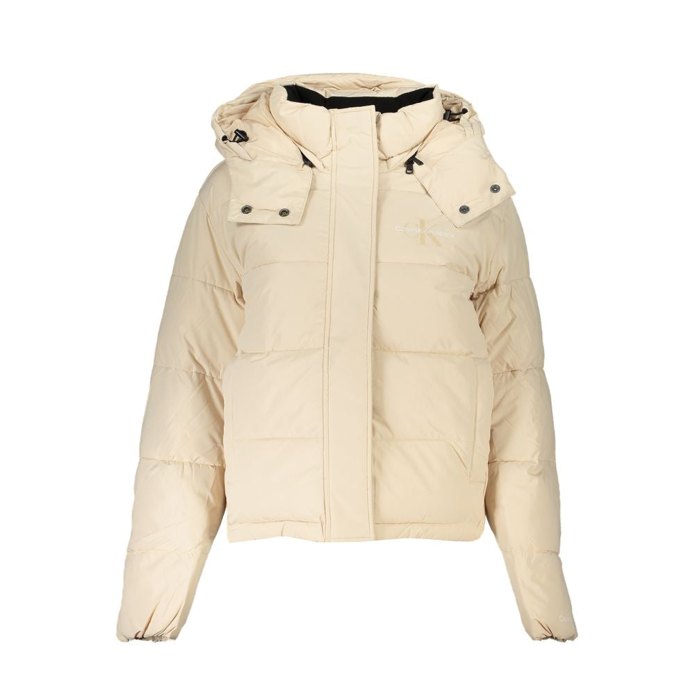 Calvin Klein Chic Beige Long-Sleeved Jacket with Removable Hood