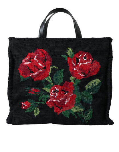 Dolce &amp; Gabbana – Schicke schwarze Tragetasche mit Blumenstickerei