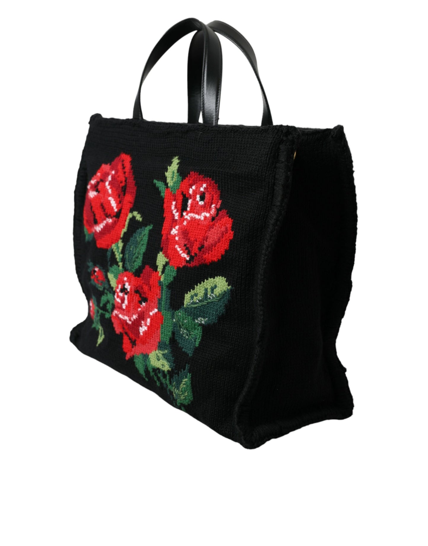 Dolce &amp; Gabbana – Schicke schwarze Tragetasche mit Blumenstickerei