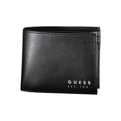 Guess Jeans Chic Schwarzes Leder-Portemonnaie mit zwei Fächern