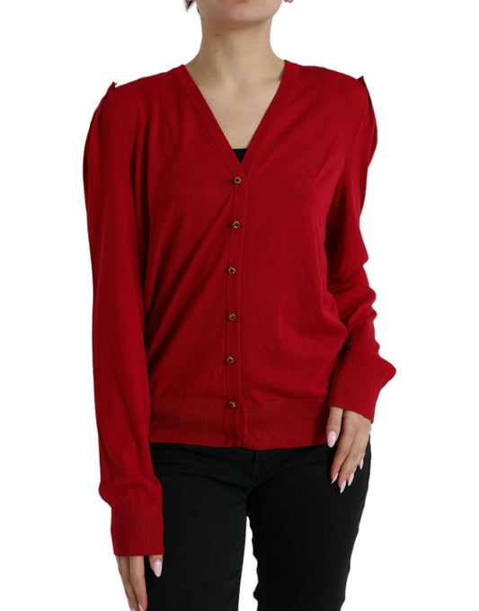 Dolce &amp; Gabbana Eleganter roter Woll-Cardigan mit V-Ausschnitt