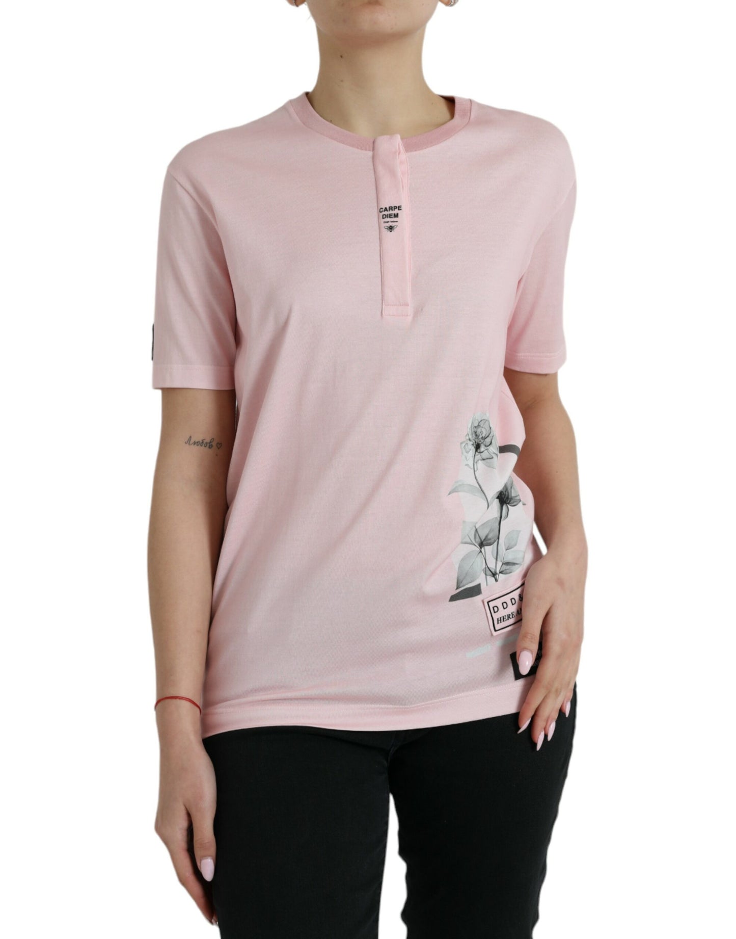 Dolce &amp; Gabbana Schickes rosa Baumwoll-T-Shirt mit Blumenmuster