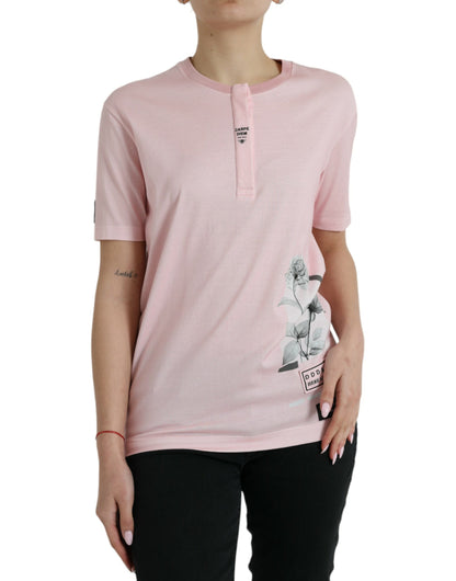 Dolce &amp; Gabbana Schickes rosa Baumwoll-T-Shirt mit Blumenmuster