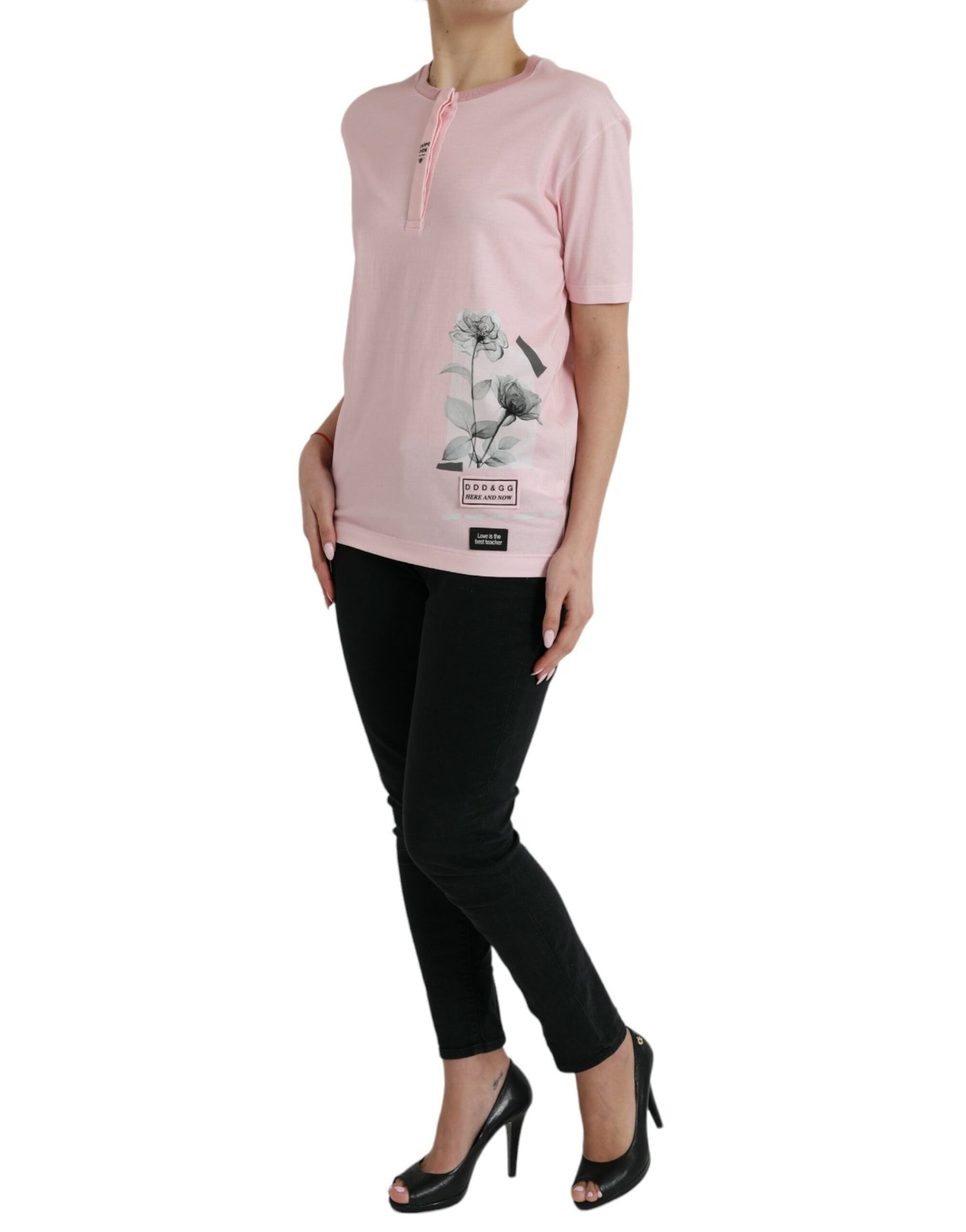 Dolce &amp; Gabbana Schickes rosa Baumwoll-T-Shirt mit Blumenmuster