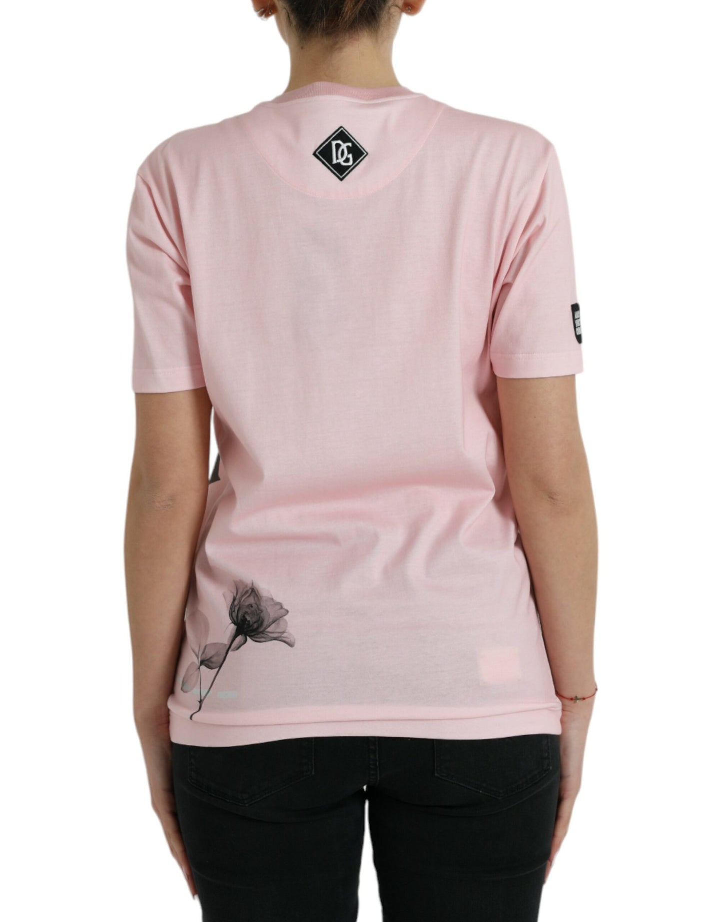 Dolce &amp; Gabbana Schickes rosa Baumwoll-T-Shirt mit Blumenmuster