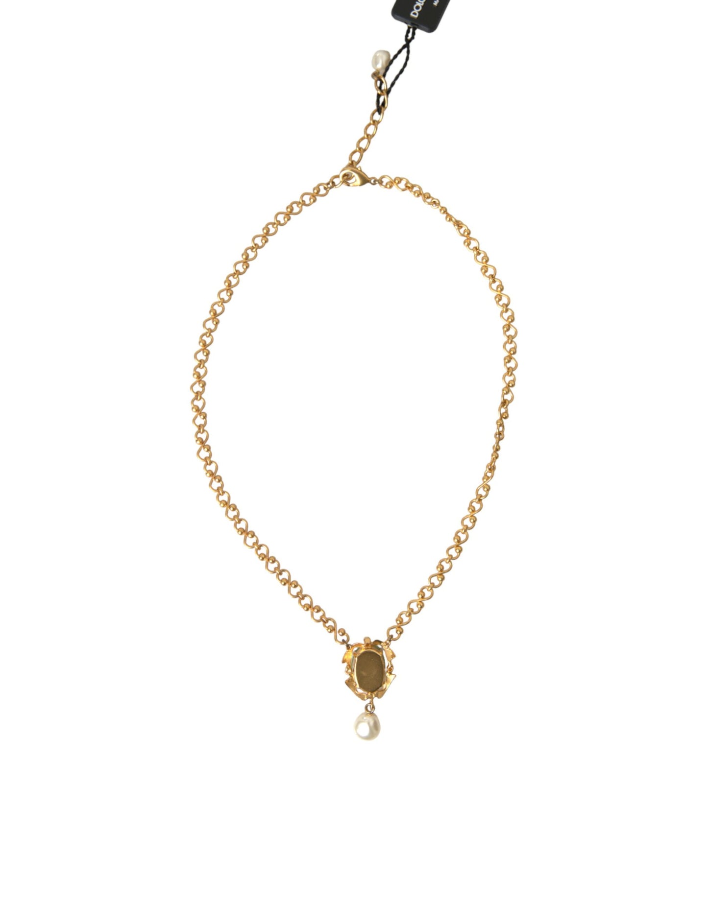 Dolce & Gabbana Gold Brass Chain Pearl Pendant Charm Necklace