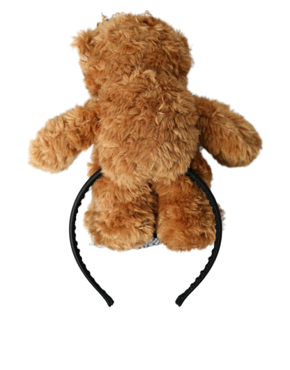 Dolce &amp; Gabbana Brauner Teddybär mit goldener Kristallkrone, Haarband, Diadem