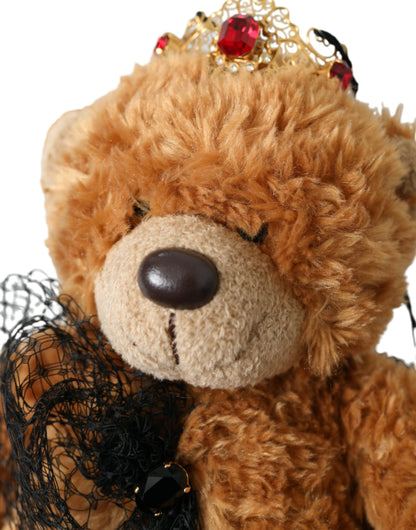 Dolce &amp; Gabbana Brauner Teddybär mit goldener Kristallkrone, Haarband, Diadem