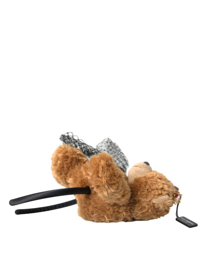 Dolce &amp; Gabbana Brauner Teddybär mit goldener Kristallkrone, Haarband, Diadem