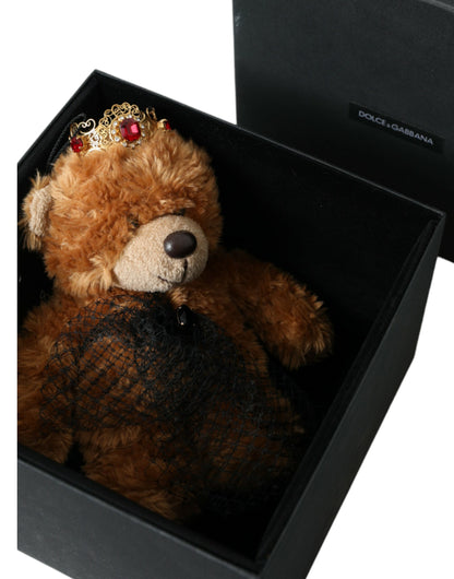 Dolce &amp; Gabbana Brauner Teddybär mit goldener Kristallkrone, Haarband, Diadem