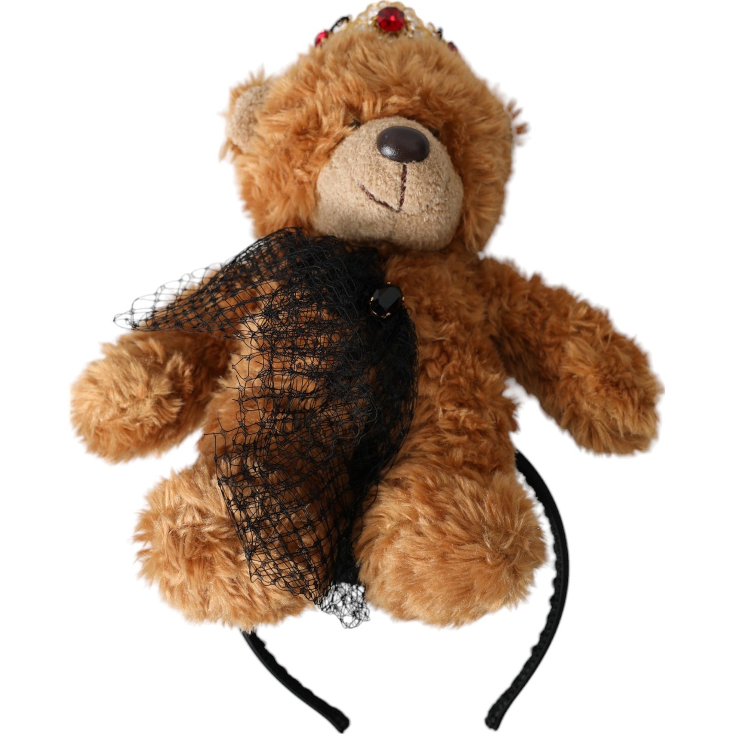 Dolce &amp; Gabbana Brauner Teddybär mit goldener Kristallkrone, Haarband, Diadem