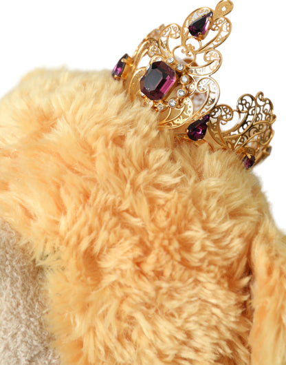 Dolce &amp; Gabbana Brauner Teddybär mit goldener Kristallkrone, Haarband, Diadem