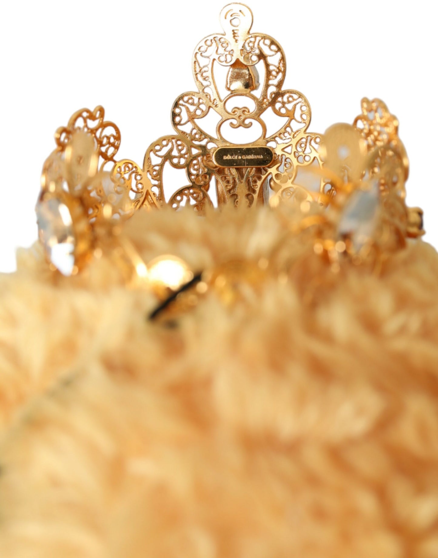 Dolce &amp; Gabbana Brauner Teddybär mit goldener Kristallkrone, Haarband, Diadem