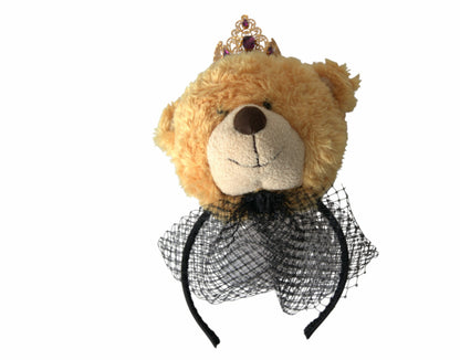 Dolce &amp; Gabbana Brauner Teddybär mit goldener Kristallkrone, Haarband, Diadem