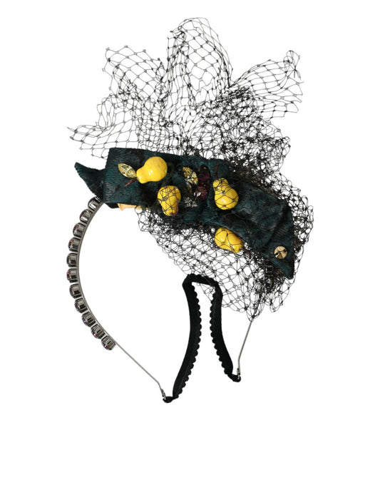 Dolce &amp; Gabbana Schwarze Zitronen Sizilien Lila Kristall Netz Stirnband Diadem