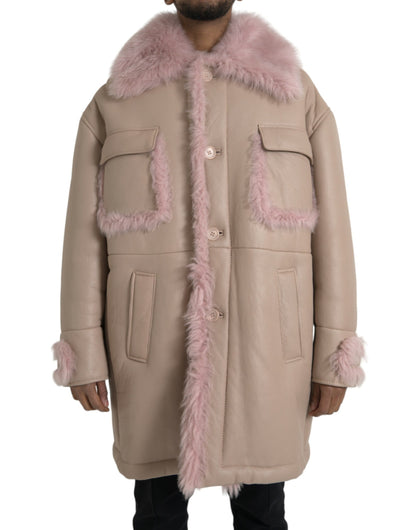 Dolce &amp; Gabbana – Manteljacke aus Lammleder in Beige und Rosa