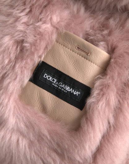 Dolce &amp; Gabbana – Manteljacke aus Lammleder in Beige und Rosa