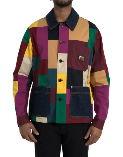 Dolce &amp; Gabbana – Mehrfarbige Patchwork-Jacke aus Baumwolle mit Kragen