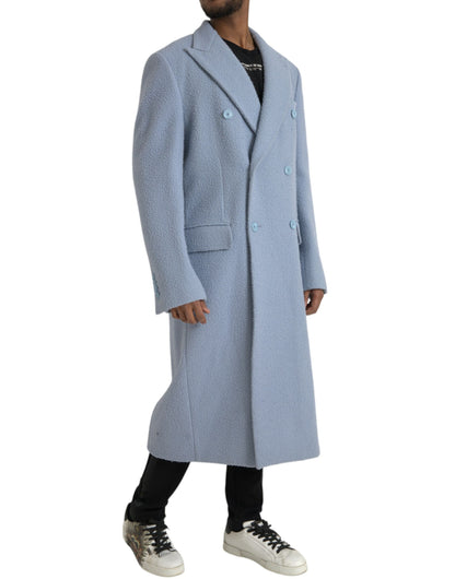 Dolce &amp; Gabbana – Zweireihige, lange Trenchcoat-Jacke in Blau