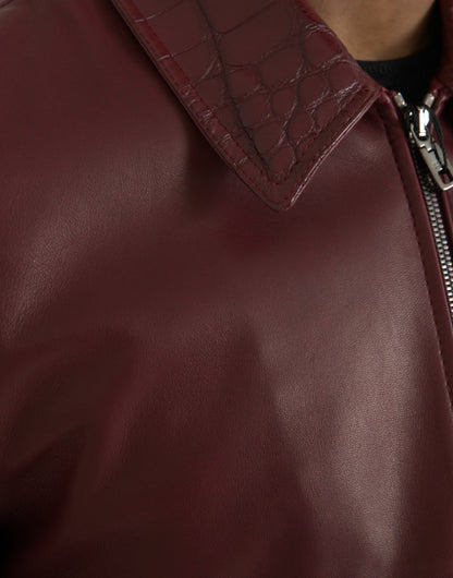 Dolce &amp; Gabbana – Kastanienbraune Bikerjacke aus exotischem Leder mit Reißverschluss