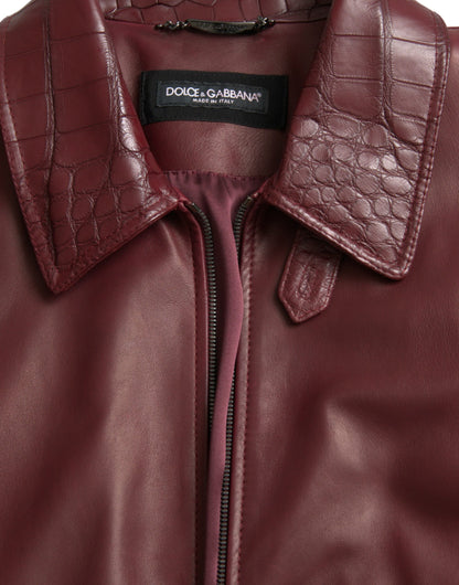 Dolce &amp; Gabbana – Kastanienbraune Bikerjacke aus exotischem Leder mit Reißverschluss