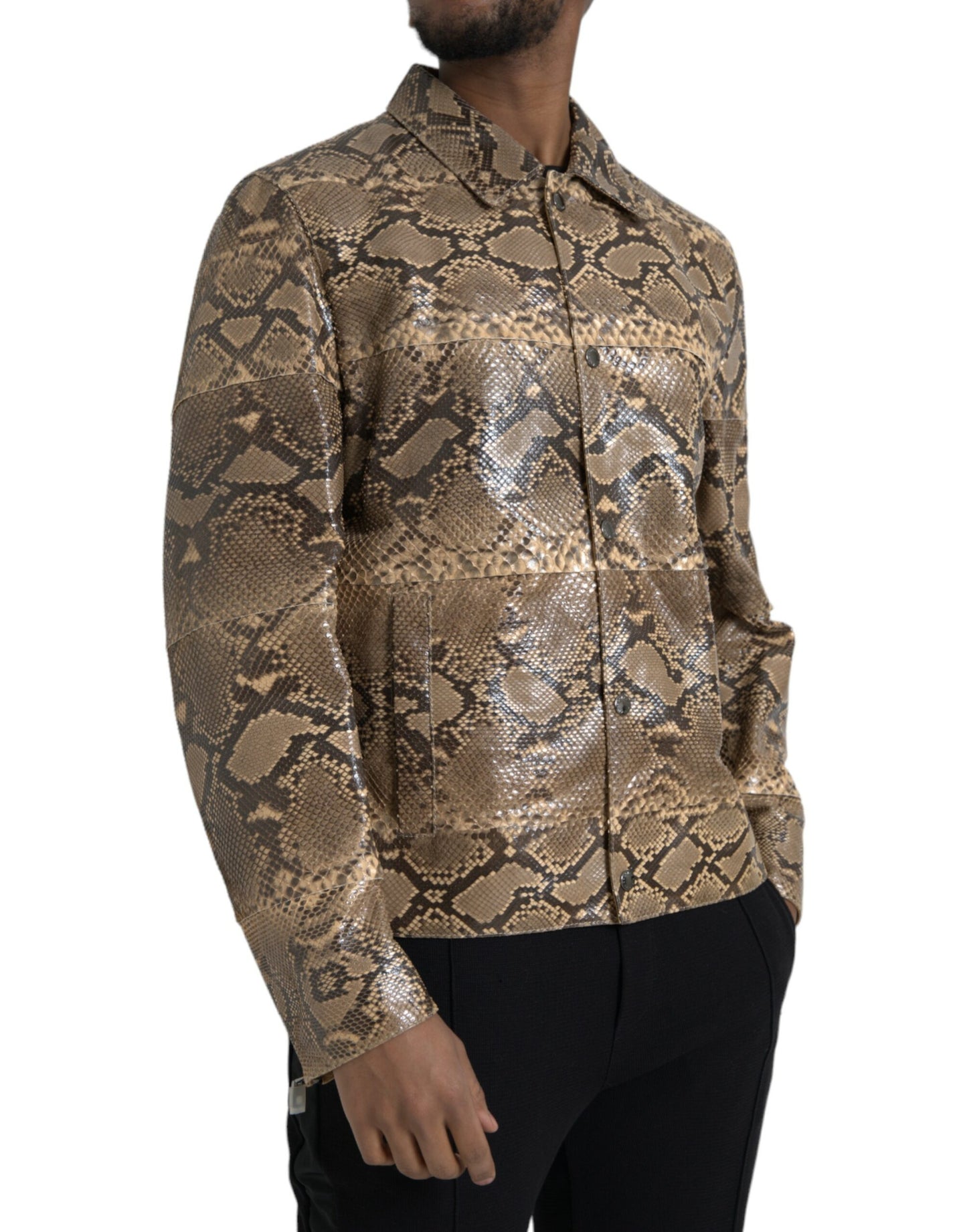 Dolce &amp; Gabbana Beige Biker-Blousonjacke aus exotischem Leder