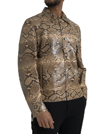 Dolce &amp; Gabbana Beige Biker-Blousonjacke aus exotischem Leder