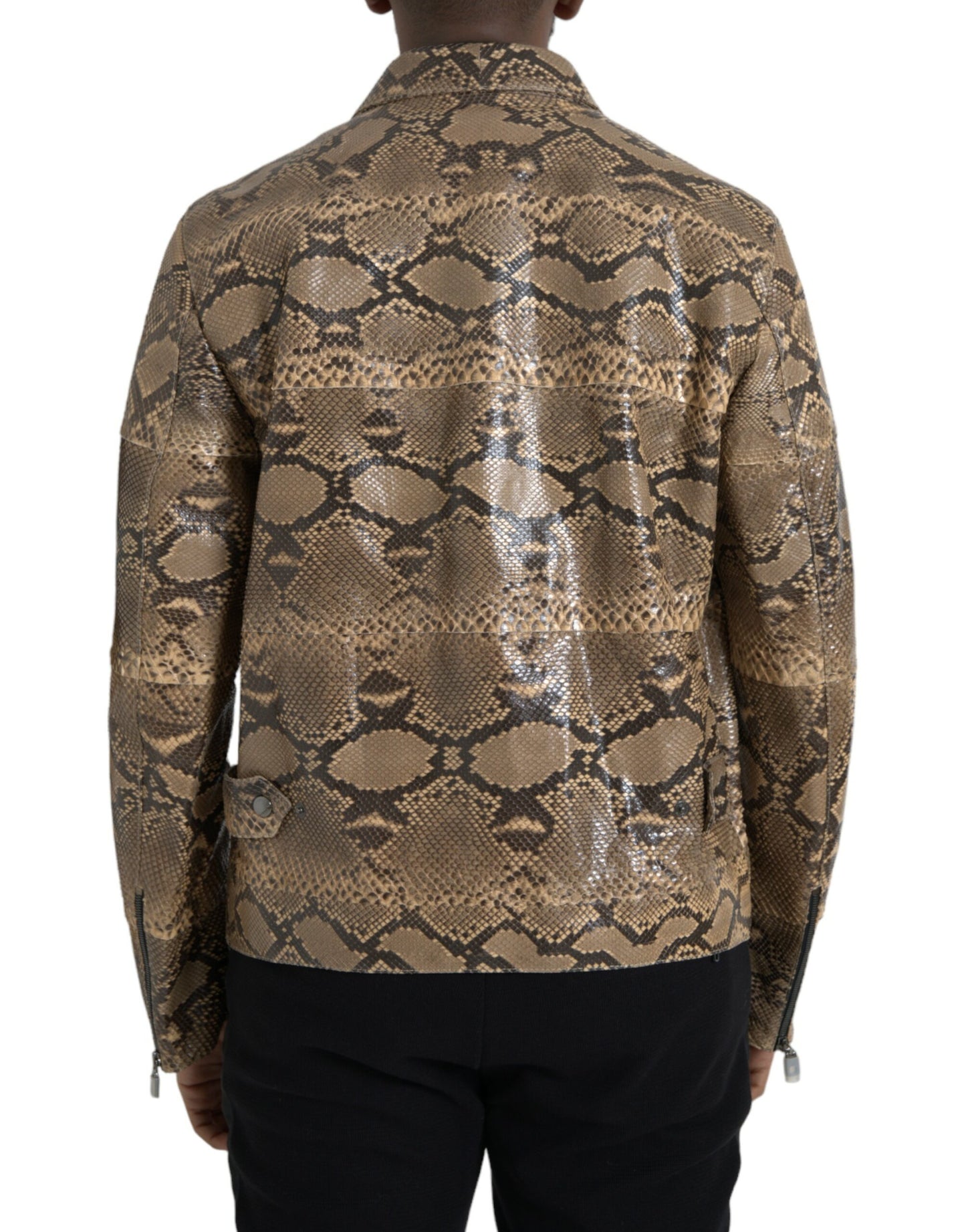 Dolce &amp; Gabbana Beige Biker-Blousonjacke aus exotischem Leder