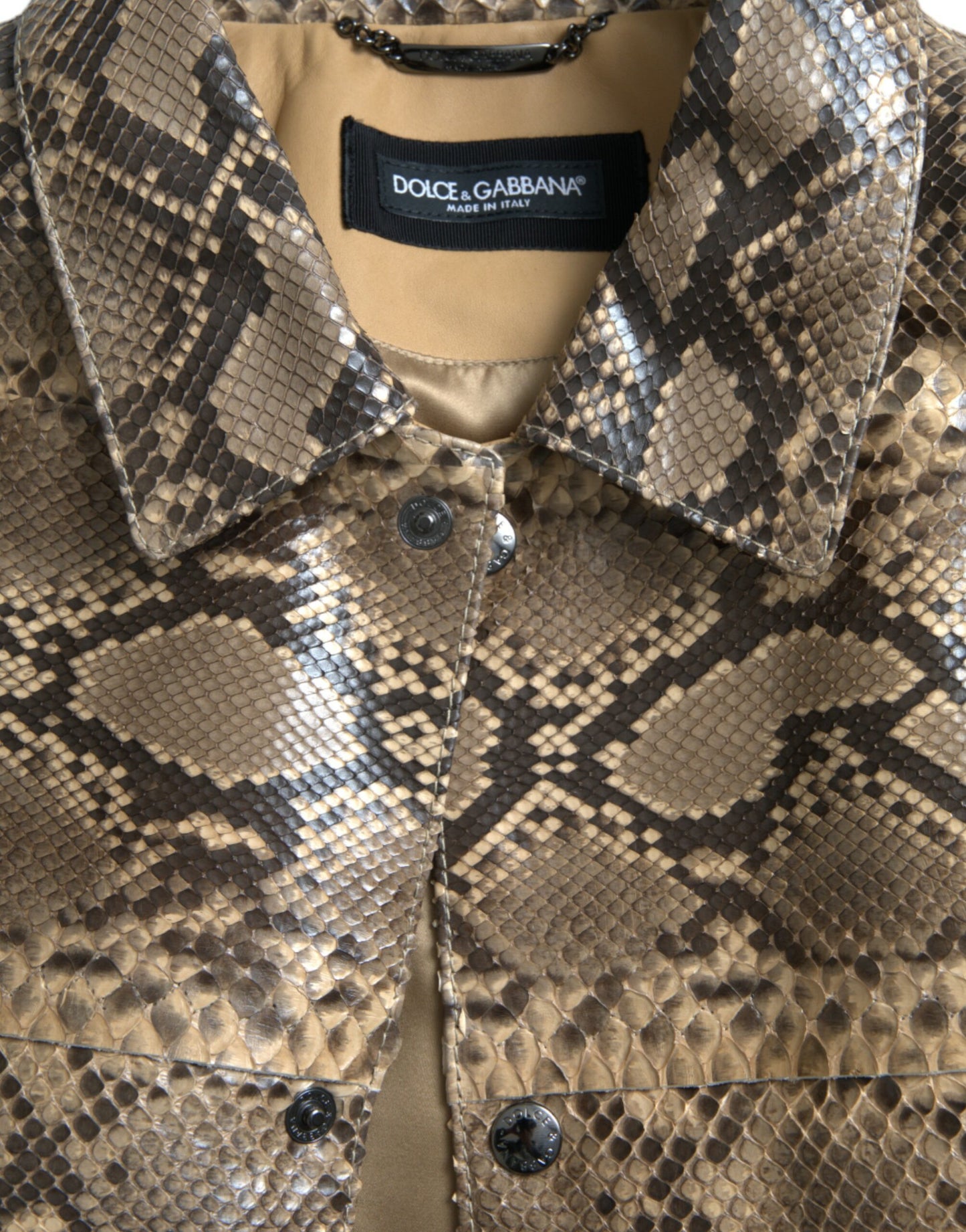 Dolce &amp; Gabbana Beige Biker-Blousonjacke aus exotischem Leder