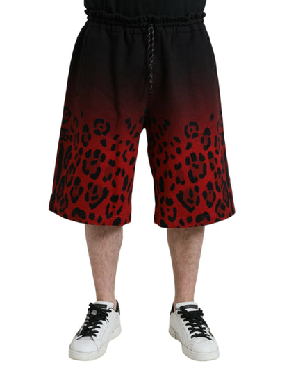 Dolce &amp; Gabbana – Rote Bermudashorts aus Baumwolle mit Leopardenmuster